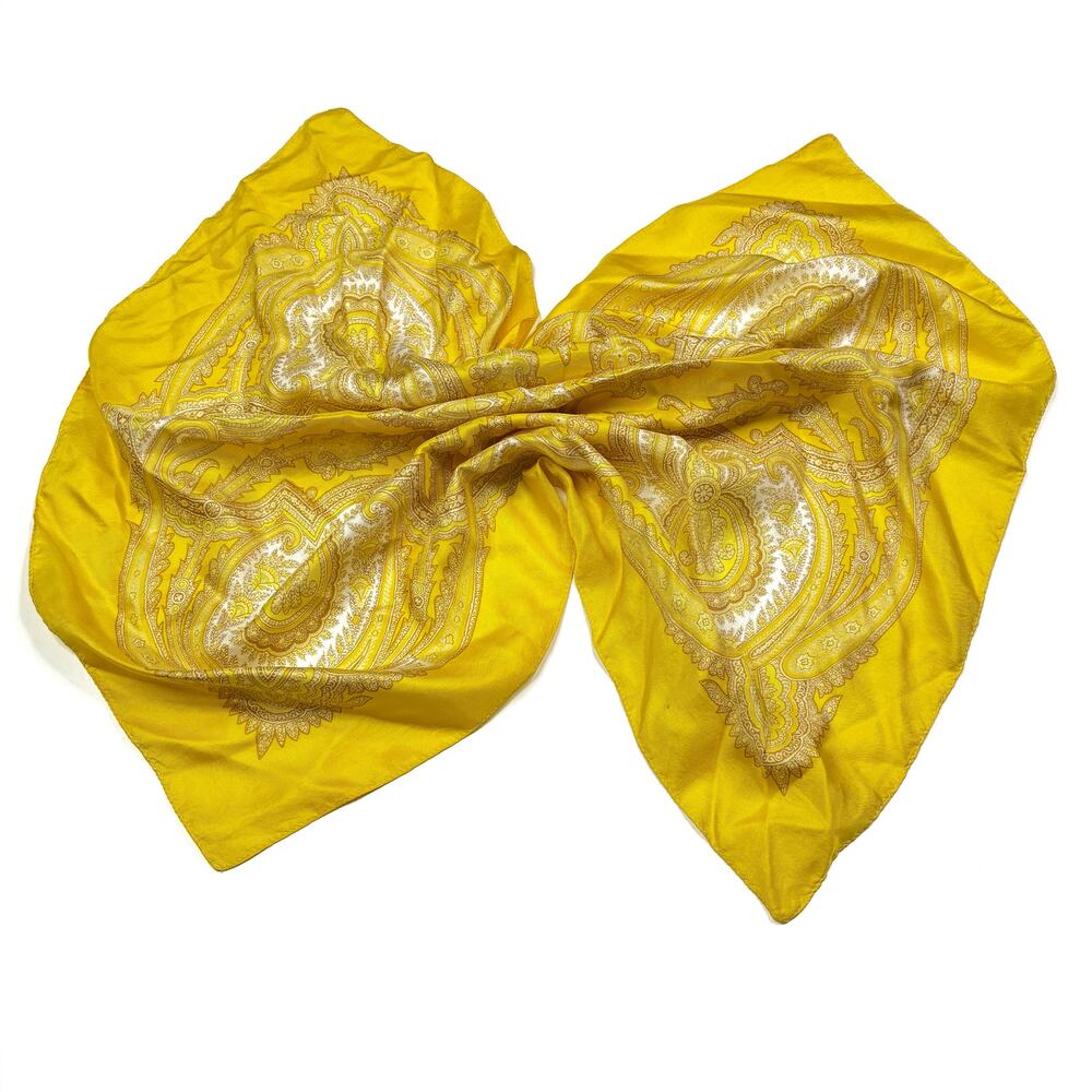 Liberty of London Vintage Yellow Brocade Silk Scarf 23” Square
